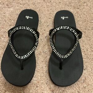 Sanuk Ibiza Monaco Rhinestone Flip Flops Sandals Black Size 8-9